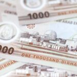 UAE dirhams, new paper money of one thousand, closeup of the banknotes